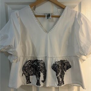 Queen of Sparkles White Top with Sequin Elephant Design
